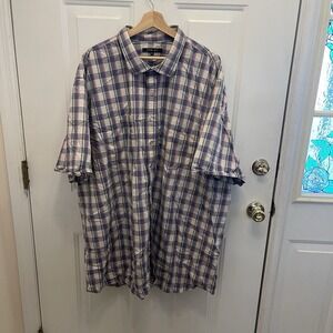 Synrgy Button Up Shirt Mens 4XLT Short Sleeve Blue Pink‎ Plaid